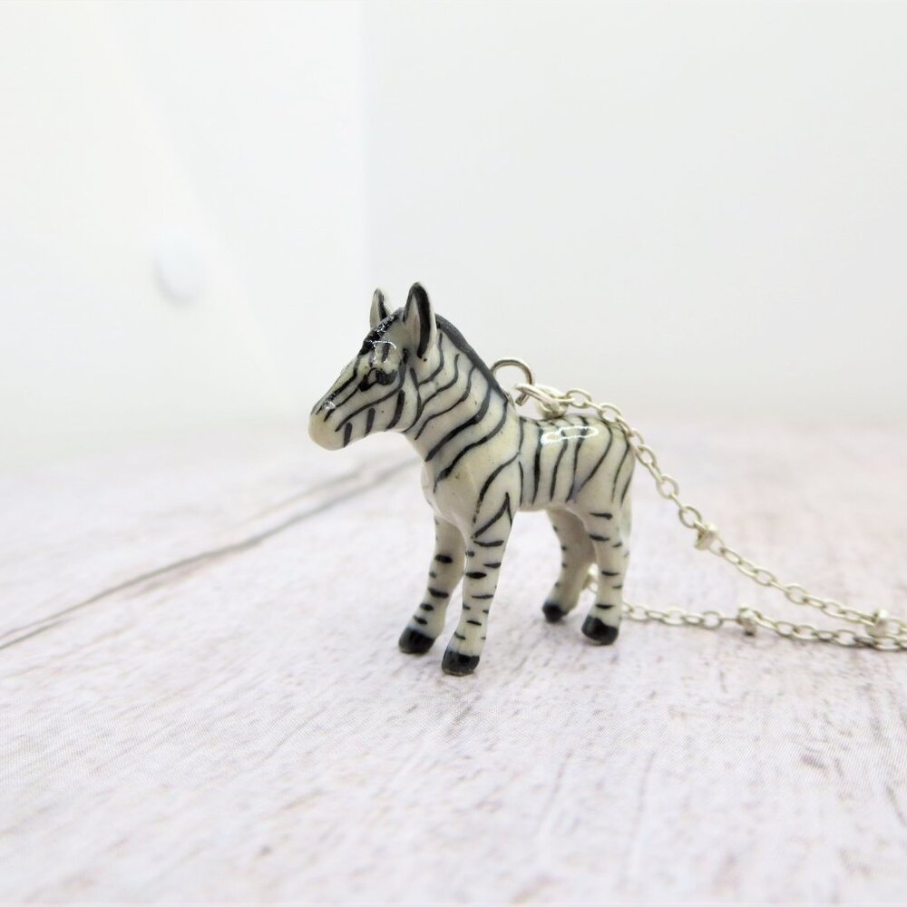 Zebra necklace Porcelain animal necklace baby lamb pendant cow ,llama ceramic